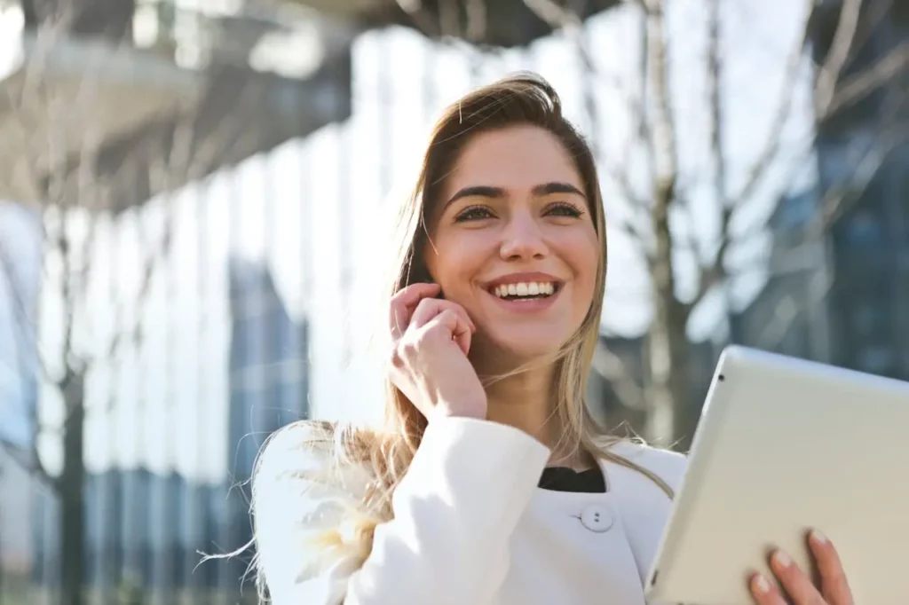 A real estate agent reviewing digital documents on a tablet