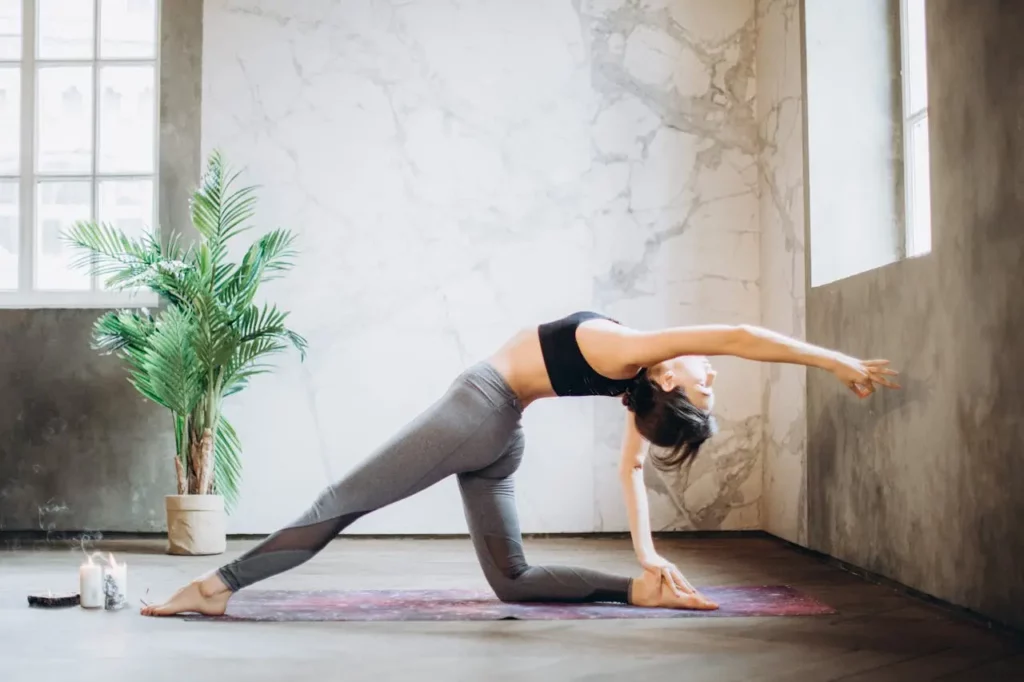 A realtor stretching at home in the morning